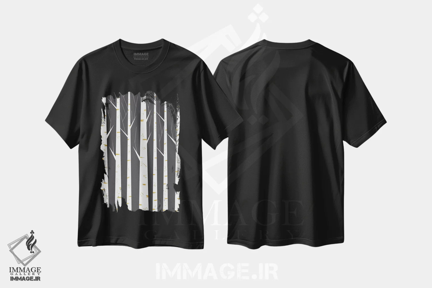 تیشرت مشکی طرح دار "جنگل راش"، هنر تزئینی سیاه و سفید اثر فلت اول | immage.ir