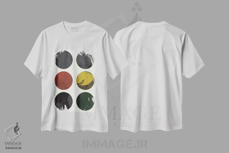 تیشرت سفید طرح دار "شش دایره"، آبستره اثر فلت اول | immage.ir