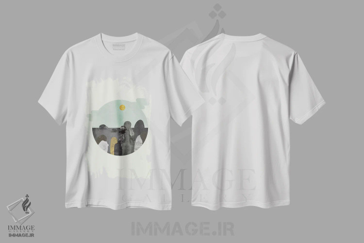تیشرت سفید طرح دار "چیزی درباره آن سنگ ها"، آبستره اثر فلت اول | فروشگاه ایماژ