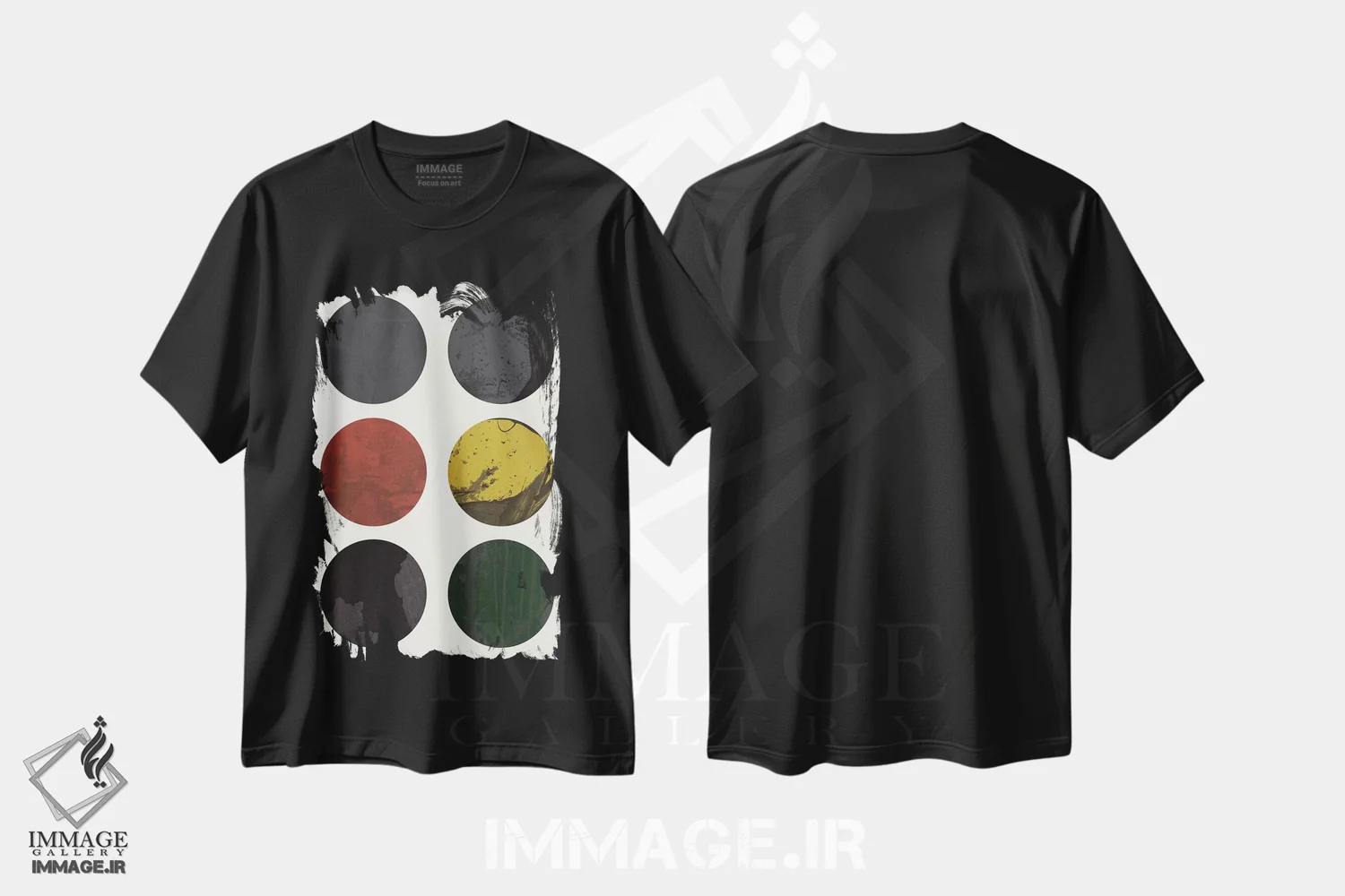 تیشرت مشکی طرح دار "شش دایره"، آبستره اثر فلت اول | فروشگاه ایماژ