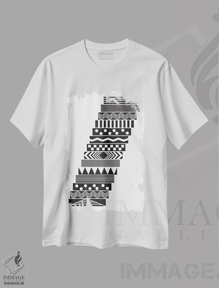 تیشرت سفید طرح دار "پله ها"، آبستره اثر فلت اول | immage.ir