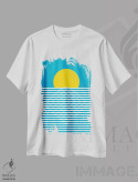 تیشرت سفید طرح دار "طلوع خورشید"، آبستره اثر فلت اول | فروشگاه ایماژ