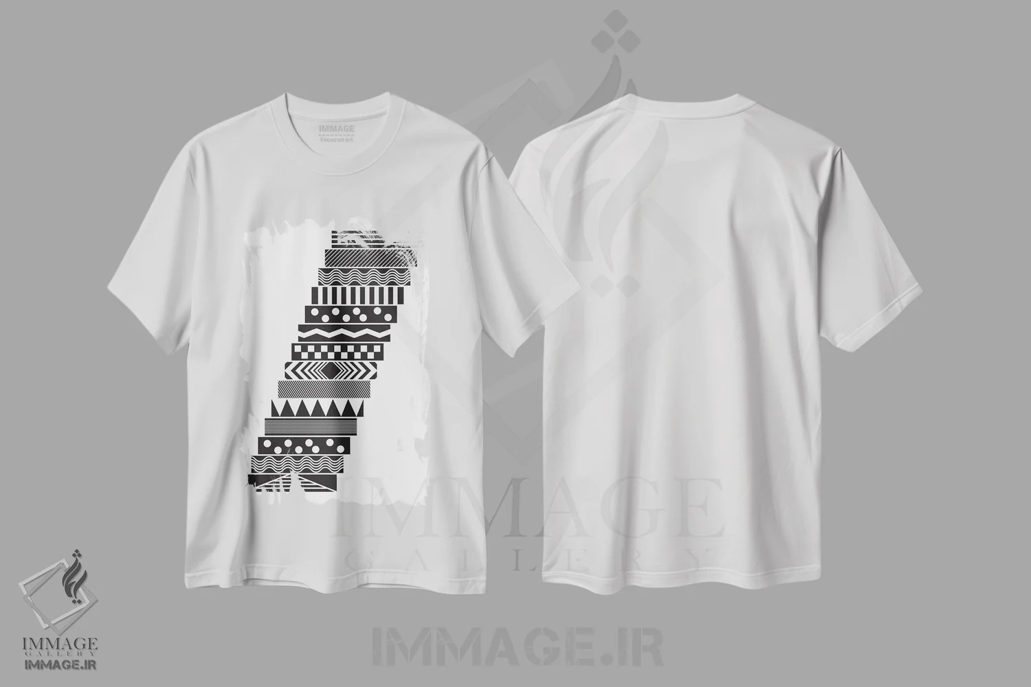 تیشرت سفید طرح دار "پله ها"، آبستره اثر فلت اول | immage.ir