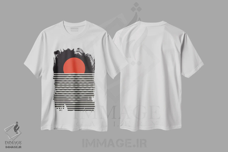 تیشرت سفید طرح دار "غروب خورشید"، آبستره اثر فلت اول | immage.ir
