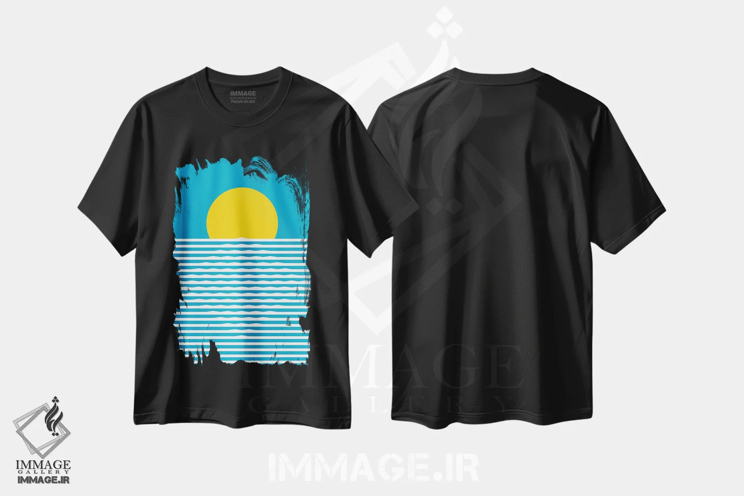 تیشرت مشکی طرح دار "طلوع خورشید"، آبستره اثر فلت اول | immage.ir