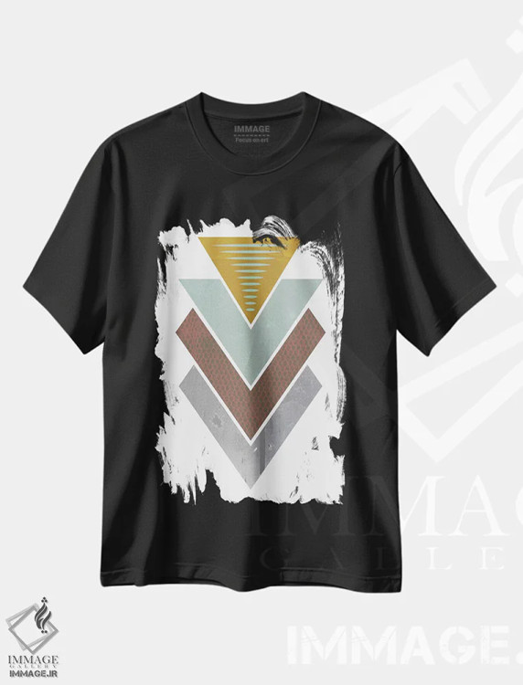 تیشرت مشکی طرح دار "مثلث های گرنج"، آبستره اثر فلت اول | فروشگاه ایماژ