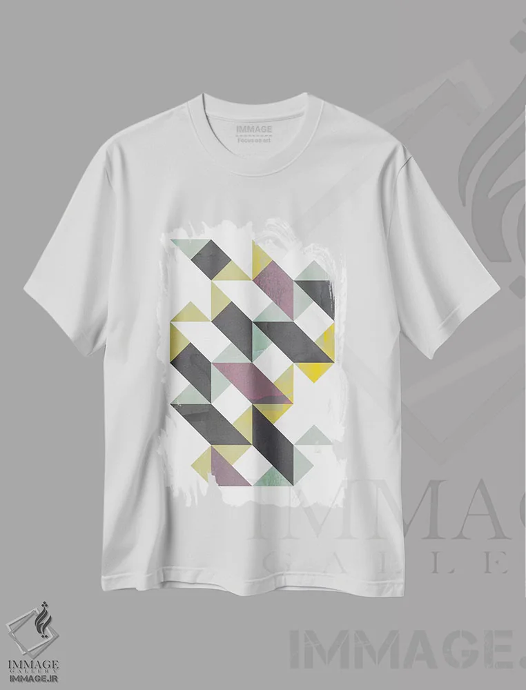 تیشرت سفید طرح دار "مثلث ها I"، آبستره اثر فلت اول | فروشگاه ایماژ