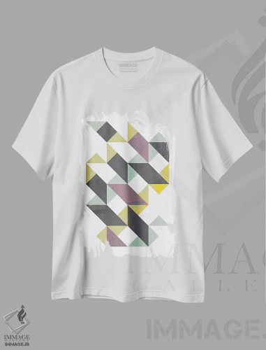 تیشرت سفید طرح دار "مثلث ها I"، آبستره اثر فلت اول | فروشگاه ایماژ