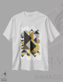تیشرت سفید طرح دار "مثلث ها اورگ"، آبستره اثر فلت اول | immage.ir