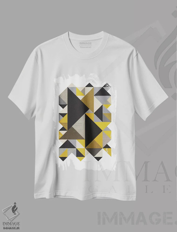 تیشرت سفید طرح دار "مثلث ها اورگ"، آبستره اثر فلت اول | immage.ir
