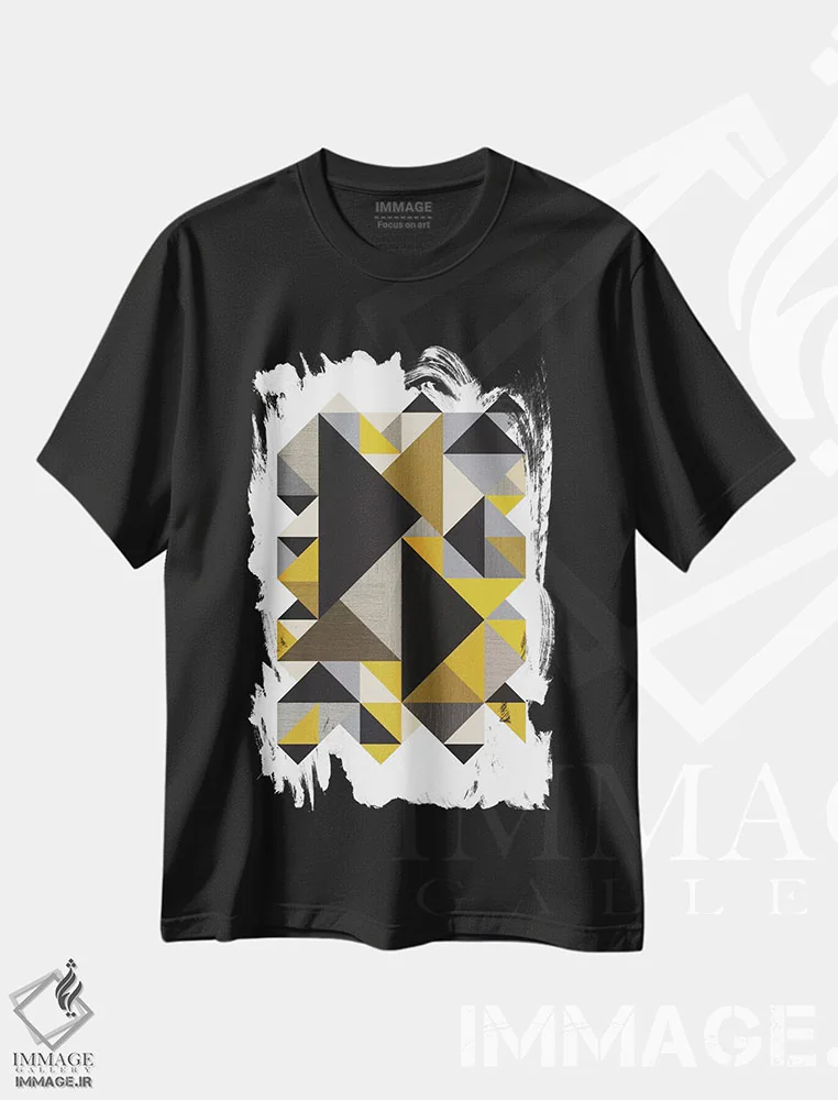 تیشرت مشکی طرح دار "مثلث ها اورگ"، آبستره اثر فلت اول | فروشگاه ایماژ