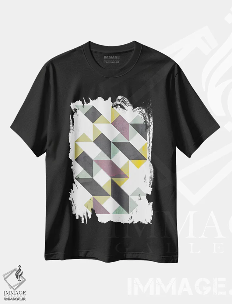 تیشرت مشکی طرح دار "مثلث ها I"، آبستره اثر فلت اول | immage.ir