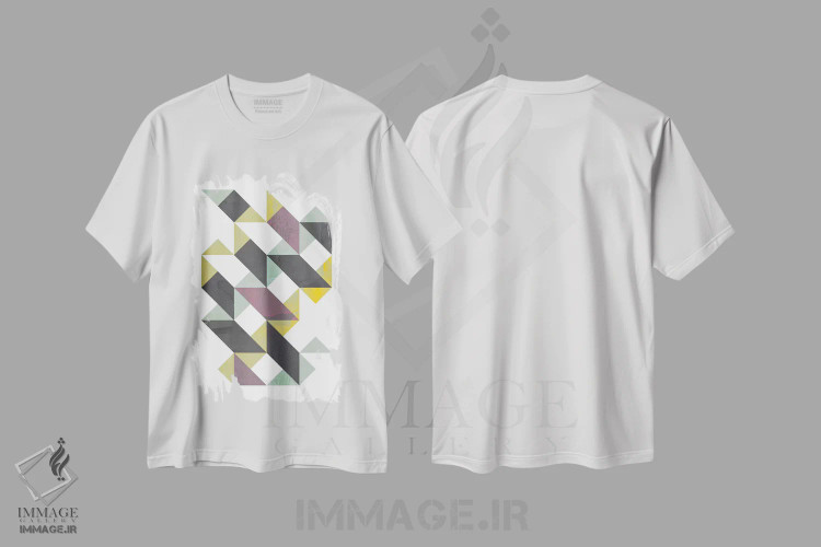 تیشرت سفید طرح دار "مثلث ها I"، آبستره اثر فلت اول | فروشگاه ایماژ