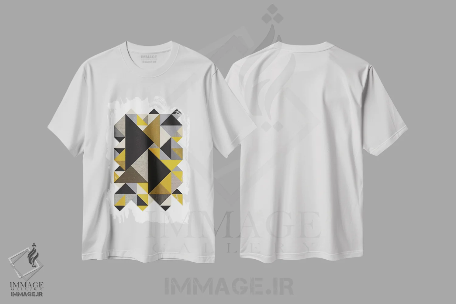 تیشرت سفید طرح دار "مثلث ها اورگ"، آبستره اثر فلت اول | immage.ir