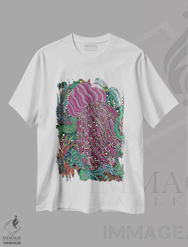 تیشرت سفید طرح دار "ژله ماهی صورتی"، دکوراسیون جایگزین اثر اکسانا لازاری | فروشگاه ایماژ