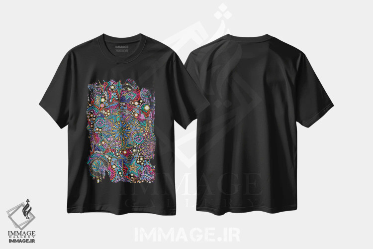 تیشرت مشکی طرح دار "جهان"، دکوراسیون جایگزین اثر اکسانا لازاری | فروشگاه ایماژ