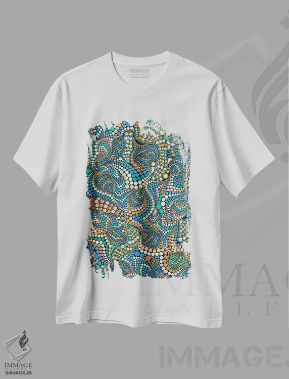 تیشرت سفید طرح دار "امواج کیهانی"، دکوراسیون جایگزین اثر اکسانا لازاری | فروشگاه ایماژ