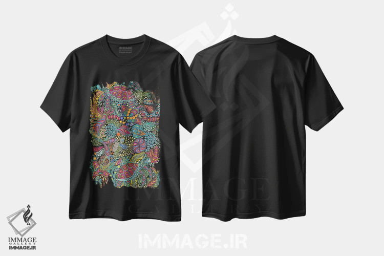 تیشرت مشکی طرح دار "غواصی"، دکوراسیون جایگزین اثر اکسانا لازاری | فروشگاه ایماژ