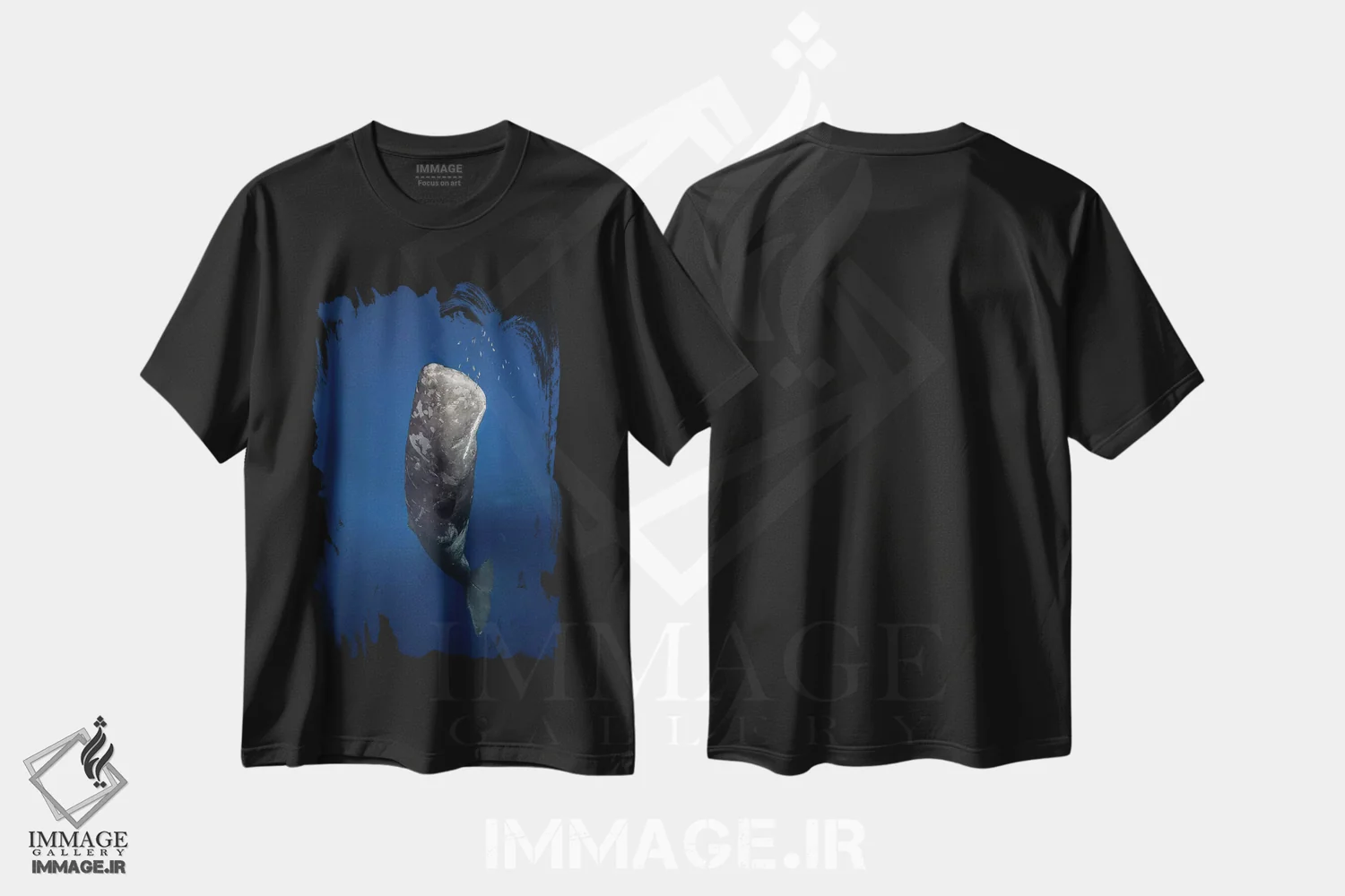 تیشرت مشکی طرح دار نهنگ اسپرم شمعی، مدیوم اثر باراتیو گابریل | immage.ir