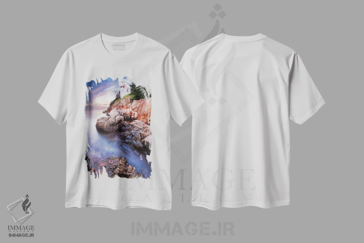 تیشرت سفید طرح دار غروب در فانوس دریایی باس هاربر، مدیوم اثر میرچه کوستینا | immage.ir