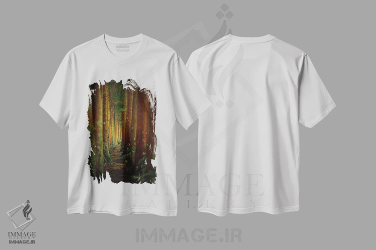 تیشرت سفید طرح دار جنگل، عکاسی هنری فاخر اثر روی کاریا | immage.ir