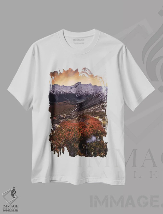 تیشرت سفید طرح دار کوه سفتون، رشته کوه آرواروکه، آلپ جنوبی، نیوزیلند، مدیوم اثر یان ژانگ | فروشگاه ایماژ