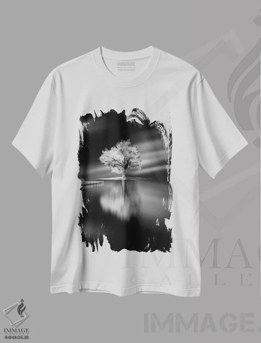 تیشرت سفید طرح دار سکوت، هنر تزئینی سیاه و سفید اثر دیوید سنشال فوتوگرافی | فروشگاه ایماژ