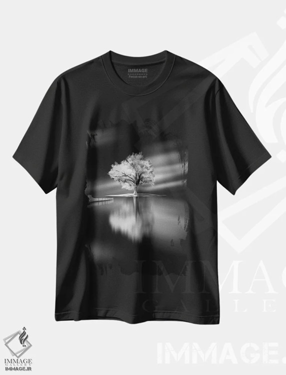 تیشرت مشکی طرح دار سکوت، هنر تزئینی سیاه و سفید اثر دیوید سنشال فوتوگرافی | immage.ir
