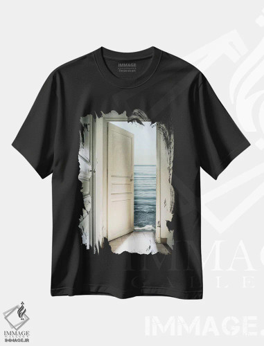 تیشرت مشکی طرح دار پشت در، هنر فاخر معاصر اثر کریستین مارسل | فروشگاه ایماژ