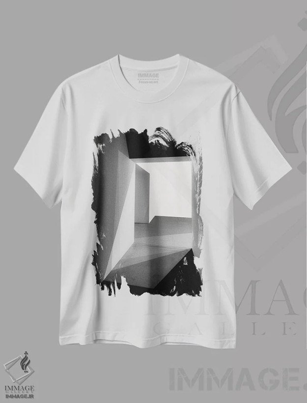 تیشرت سفید طرح دار نور و سایه ها، آبستره اثر اینگه شوستر | فروشگاه ایماژ