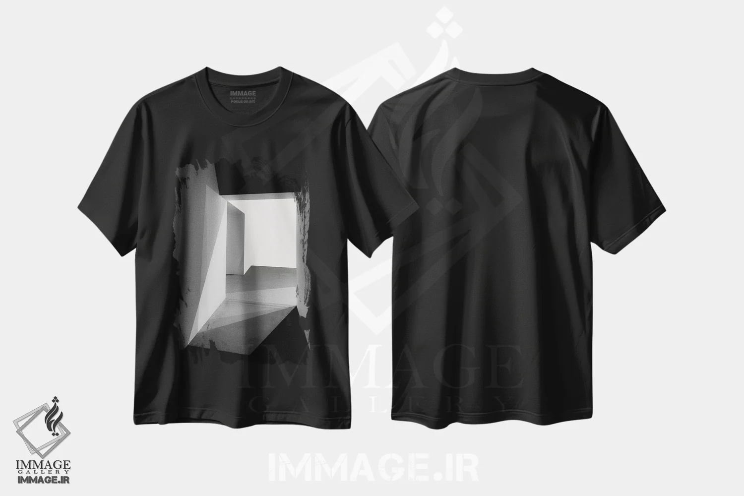 تیشرت مشکی طرح دار نور و سایه ها، آبستره اثر اینگه شوستر | immage.ir