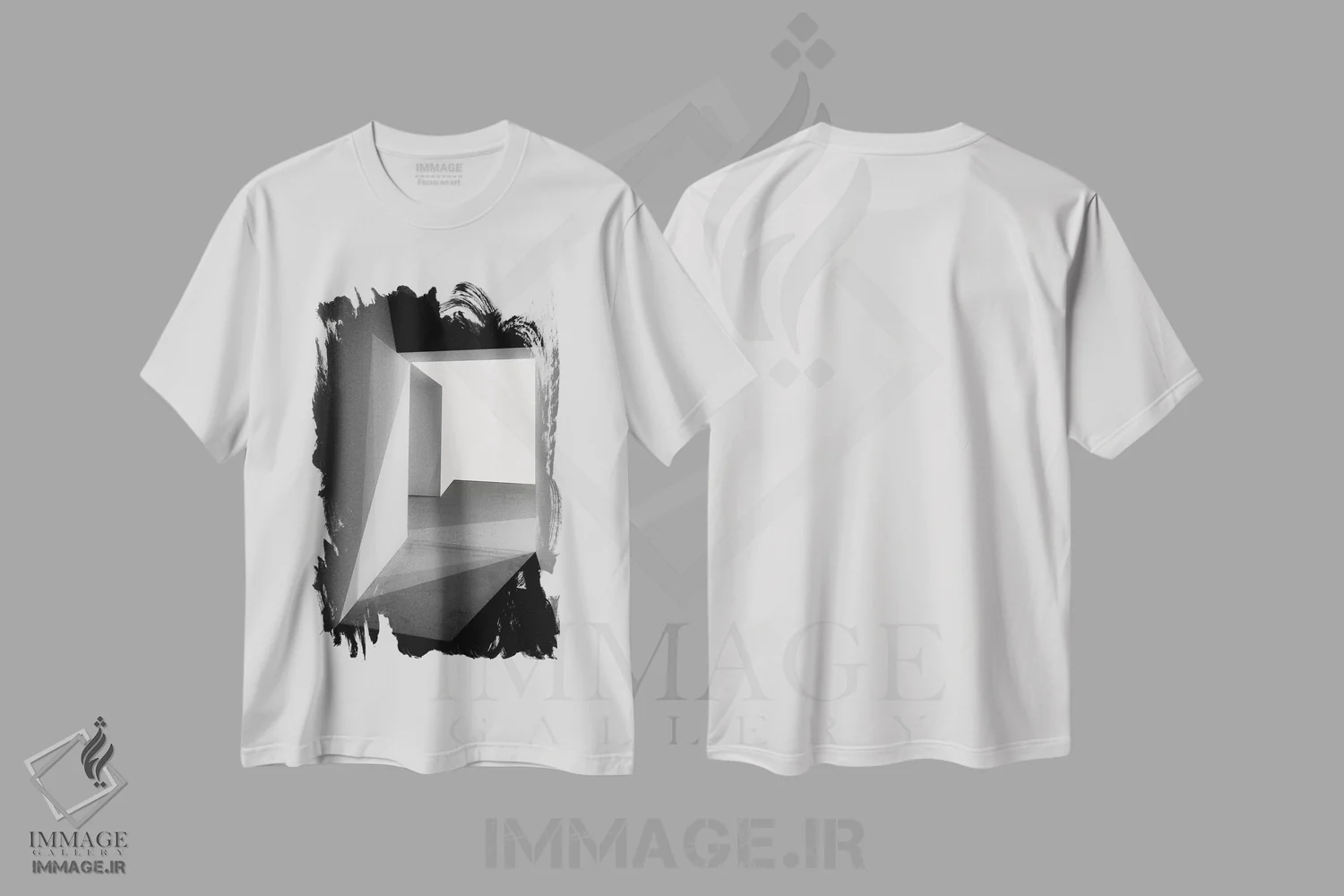 تیشرت سفید طرح دار نور و سایه ها، آبستره اثر اینگه شوستر | فروشگاه ایماژ