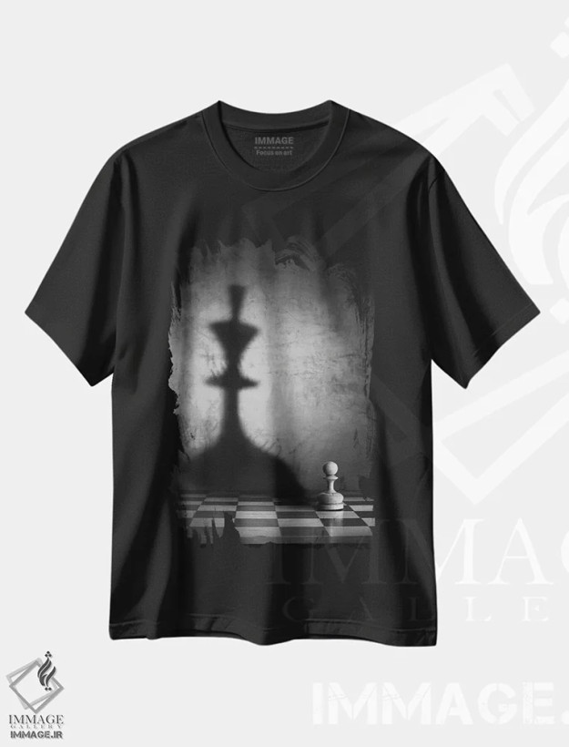 تیشرت مشکی طرح دار مگالومانیا، عکاسی سیاه و سفید اثر ویکتوریا ایوانوا | فروشگاه ایماژ