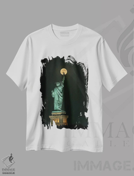 تیشرت سفید طرح دار تندیس آزادی، مدیوم اثر هوا ژو | فروشگاه ایماژ