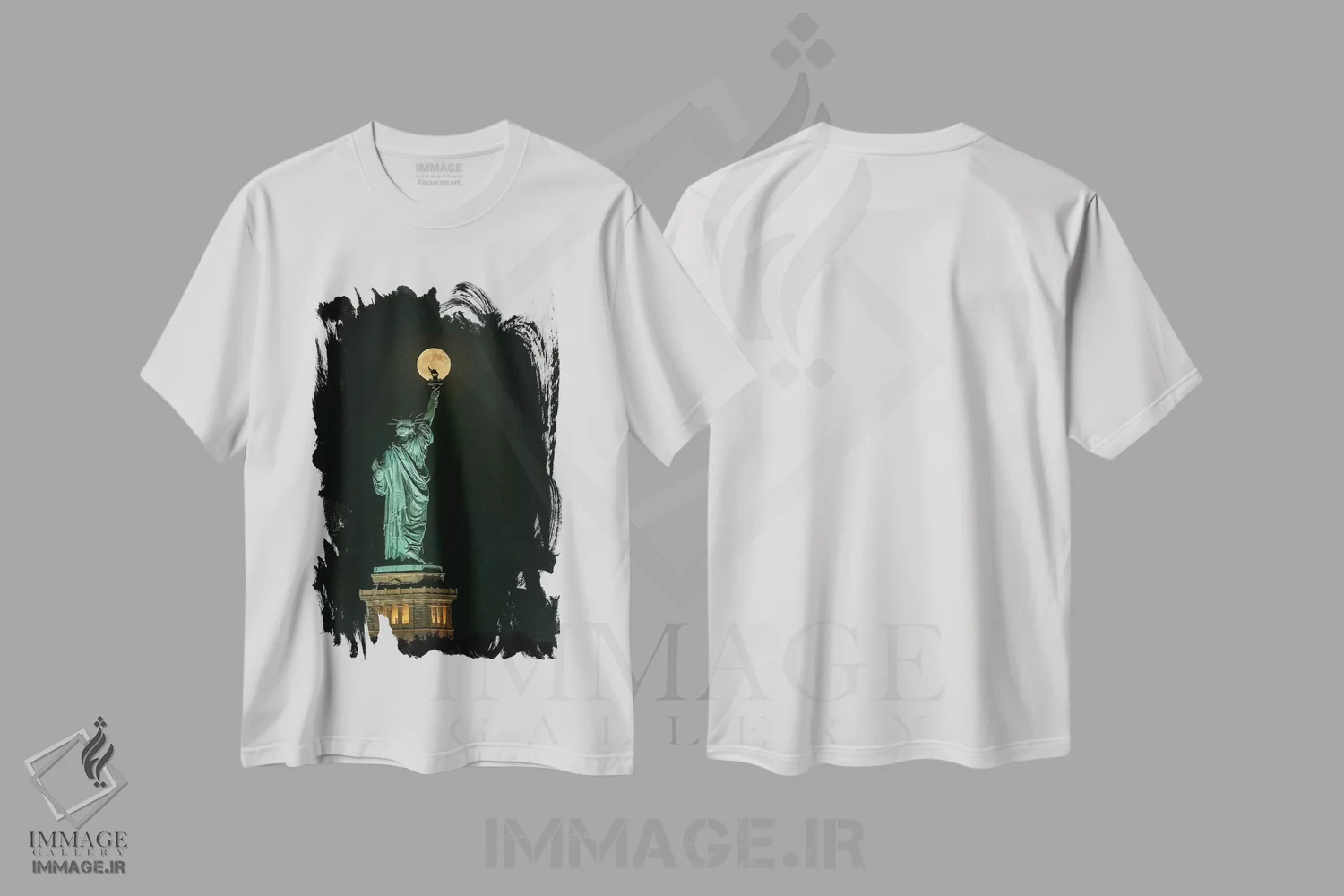 تیشرت سفید طرح دار تندیس آزادی، مدیوم اثر هوا ژو | فروشگاه ایماژ