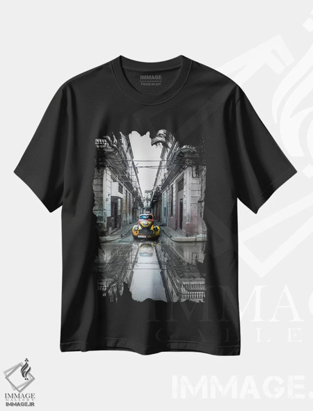 تیشرت مشکی طرح دار ماشین کلاسیک قدیمی در هاوانا، کوبا، مدیوم اثر سوتلین یوسیفوف | فروشگاه ایماژ