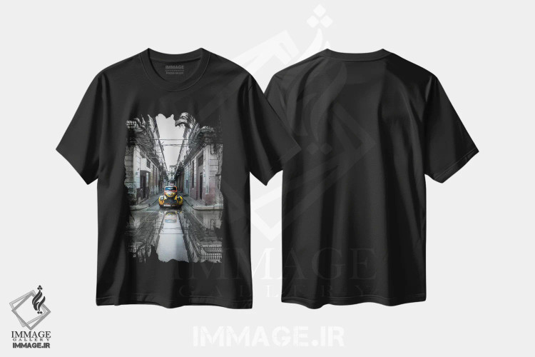 تیشرت مشکی طرح دار ماشین کلاسیک قدیمی در هاوانا، کوبا، مدیوم اثر سوتلین یوسیفوف | فروشگاه ایماژ