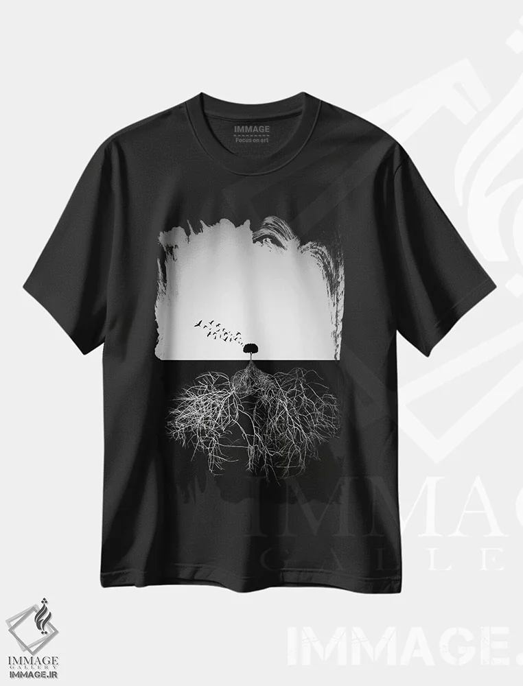تیشرت مشکی طرح دار قضاوت نکن بر اساس ظاهر، هنر تزئینی سیاه و سفید اثر سوریگ آرسلانیان | فروشگاه ایماژ