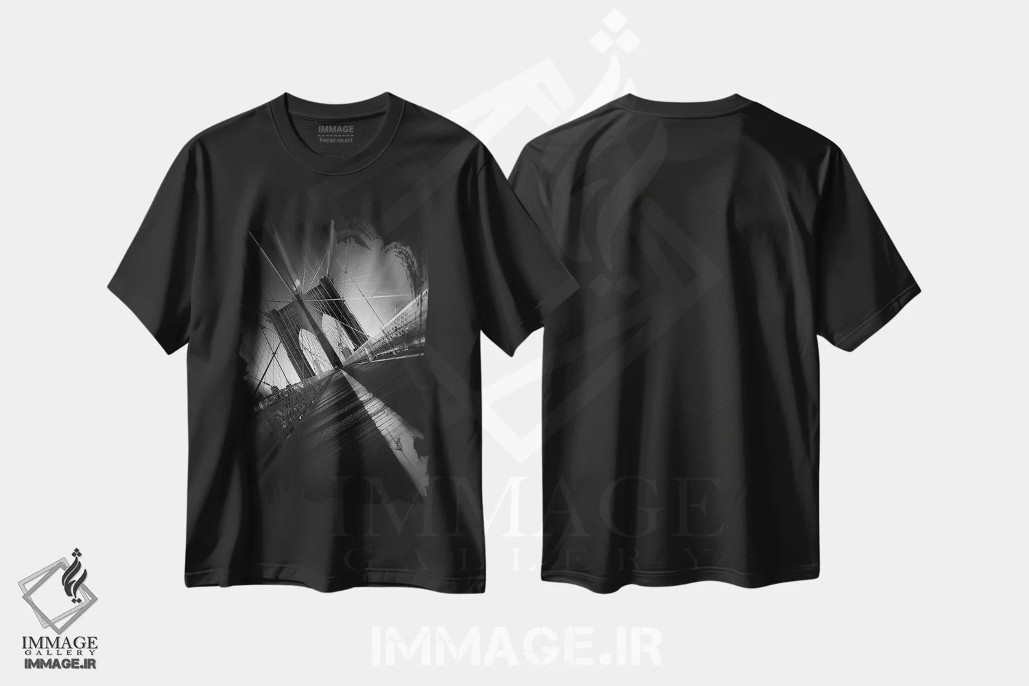 تیشرت مشکی طرح دار پل بروکلین، عکاسی سیاه و سفید اثر سباستین دل گروسو | فروشگاه ایماژ