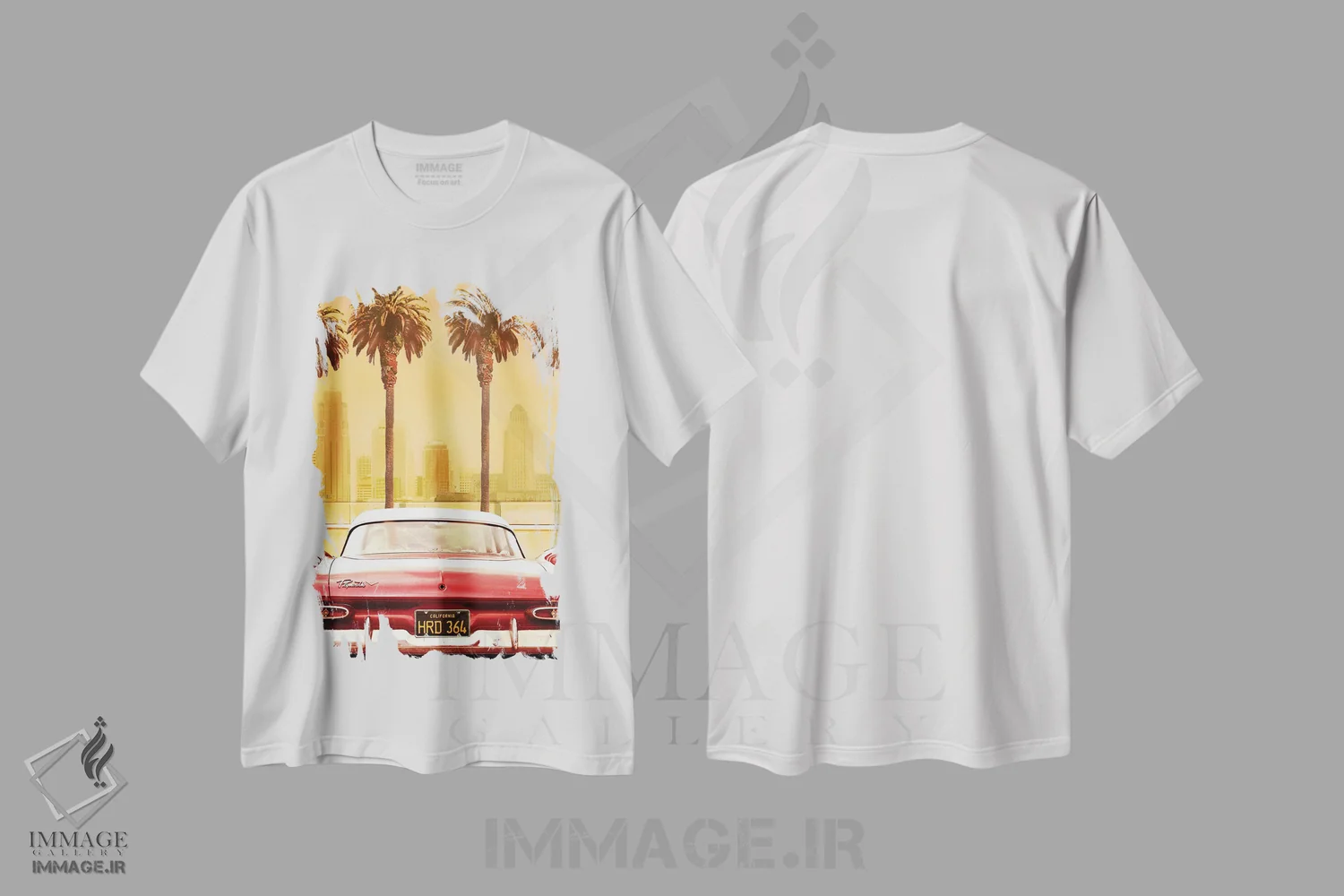تیشرت سفید طرح دار "پلیموث ساووی با نخل ها"، هنر دیجیتال اثر لری باتروورث | immage.ir