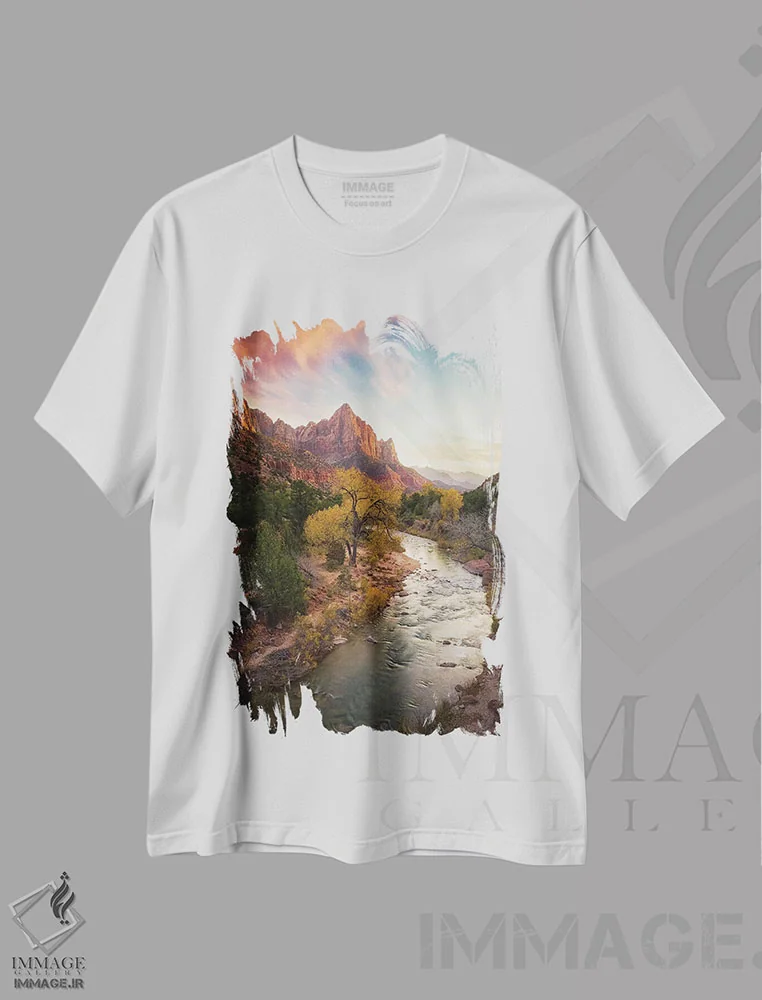 تیشرت سفید طرح دار "پارک ملی زیون"، مدیوم اثر مایکل ژنگ | immage.ir