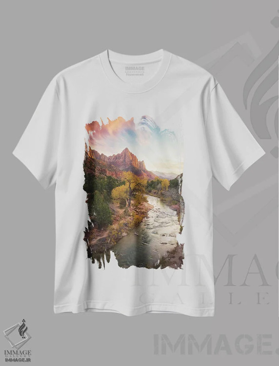 تیشرت سفید طرح دار "پارک ملی زیون"، مدیوم اثر مایکل ژنگ | immage.ir