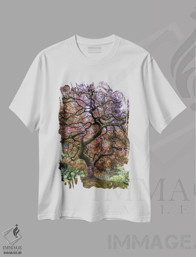تیشرت سفید طرح دار "درخت افرا ژاپنی"، مدیوم اثر مایک سنتیولی | فروشگاه ایماژ