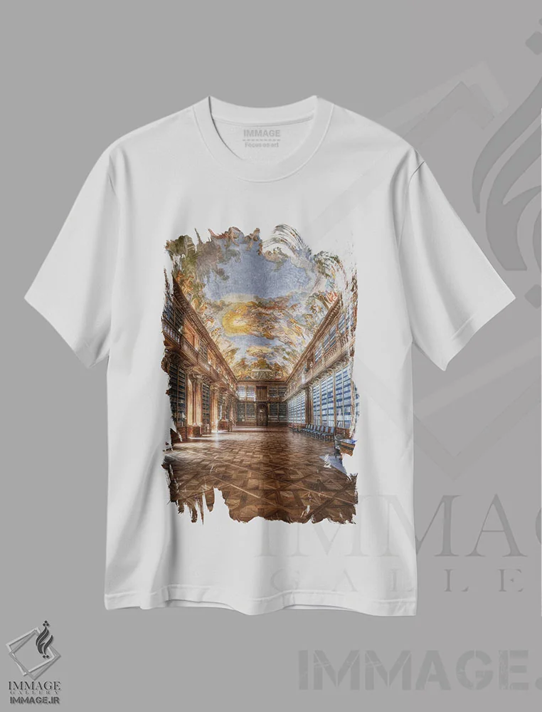 تیشرت سفید طرح دار "تالار فلسفی صومعه استراهوف"، دکوراسیون جایگزین اثر پاتریک اوردنیک | immage.ir