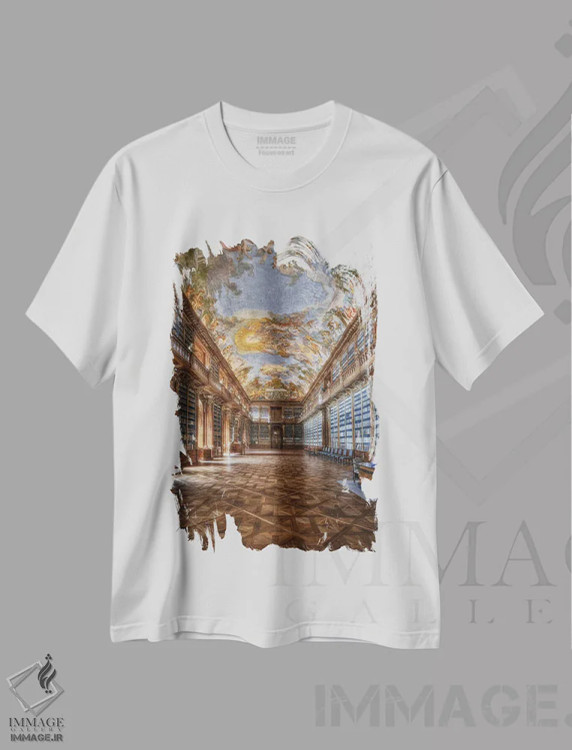 تیشرت سفید طرح دار "تالار فلسفی صومعه استراهوف"، دکوراسیون جایگزین اثر پاتریک اوردنیک | immage.ir