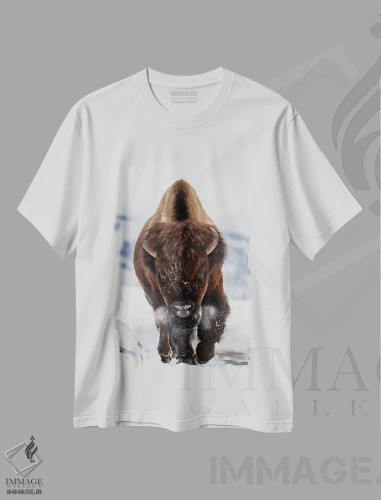 تیشرت سفید طرح دار بوفالو در حال آمدن، مدیوم اثر پیتر هادسون | فروشگاه ایماژ