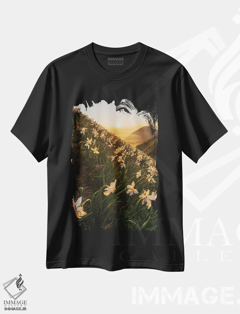 تیشرت مشکی طرح دار نرگس ها، مدیوم اثر آلس کریوتس | فروشگاه ایماژ