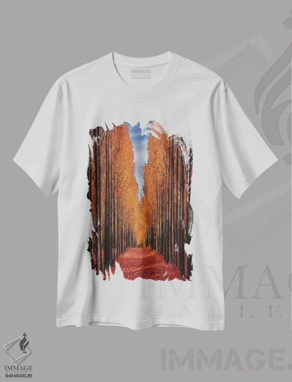 تیشرت سفید طرح دار پاییز رنگارنگ، مدیوم اثر حامد قانع | فروشگاه ایماژ
