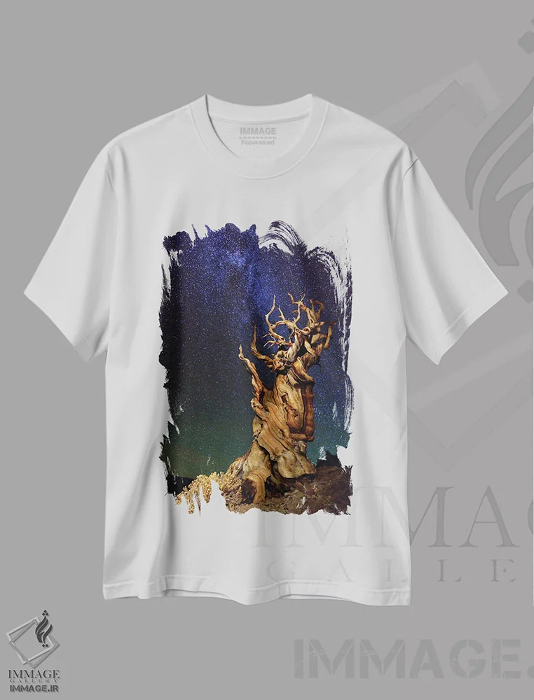 تیشرت سفید طرح دار کاج بریستلکون، مدیوم اثر تانیا غیراردینی | فروشگاه ایماژ