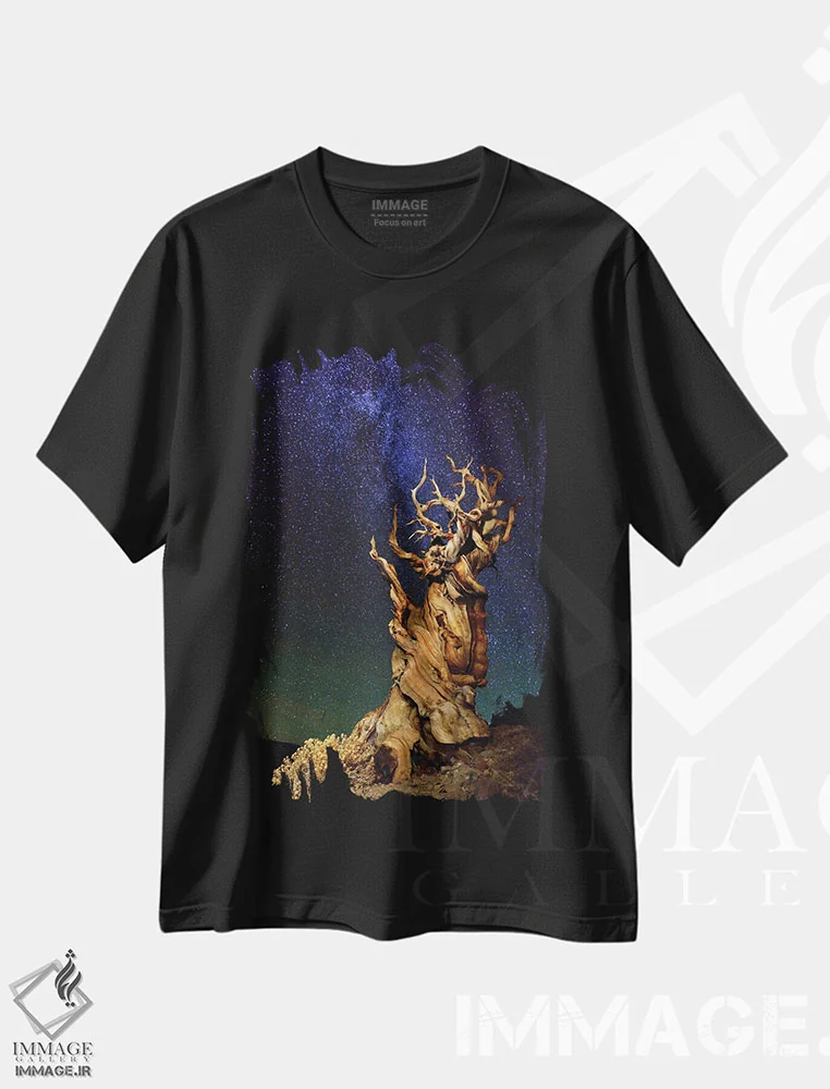 تیشرت مشکی طرح دار کاج بریستلکون، مدیوم اثر تانیا غیراردینی | immage.ir